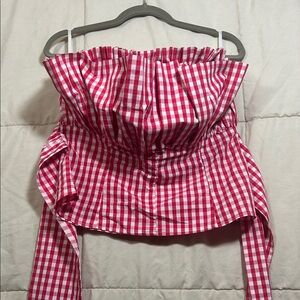 7th Avenue Red and White Gingham Off the Shoulder Top